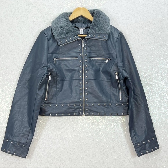 Silence + Noise Studded Faux Leather Jacket / studded Moto NWT - Picture 3 of 16